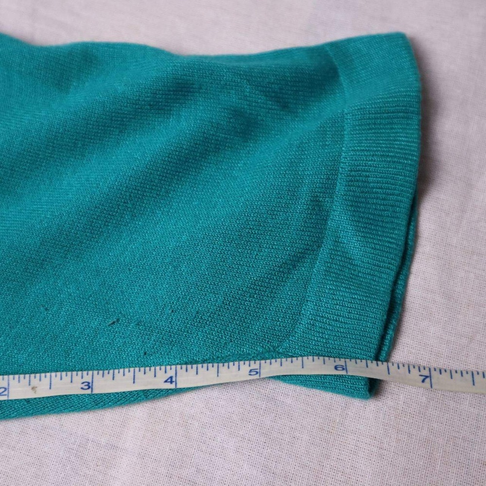 Beechers Brook Womens Teal Green V-Neck Ribbed Hem Short Sleeve Knit Top Medium - Picture 9 of 9